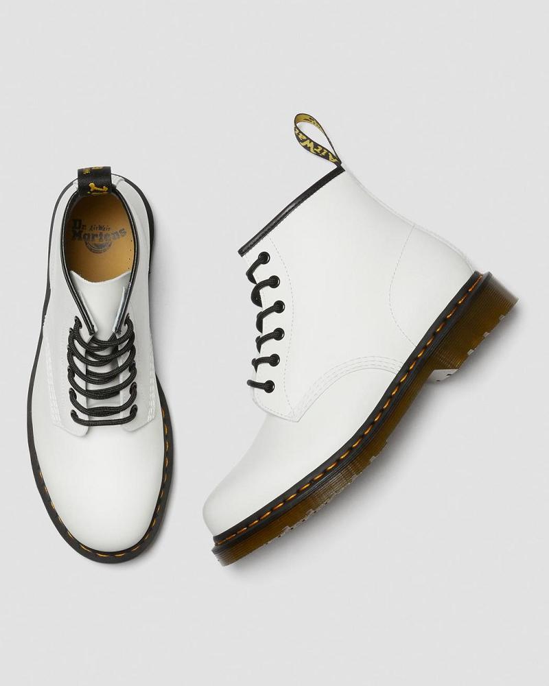 White Women's Dr Martens 101 Yellow Stitch Smooth Leather Ankle Boots | CA 10EBC